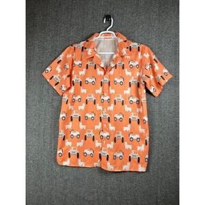 Mens Button Up Shirt Jeep Dog Print Large Short Sleeve Dress Top